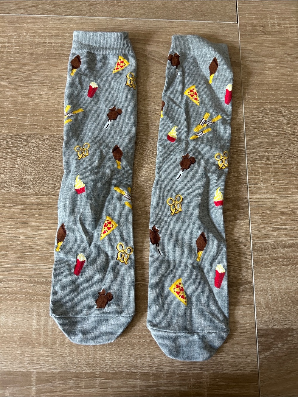 Disney Gray Crew Socks with Food Icons